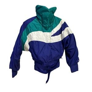 Vintage ROFFE Ski Jacket Snow Coat Insulated Ski Resort Parka Size 6 Blue Belted